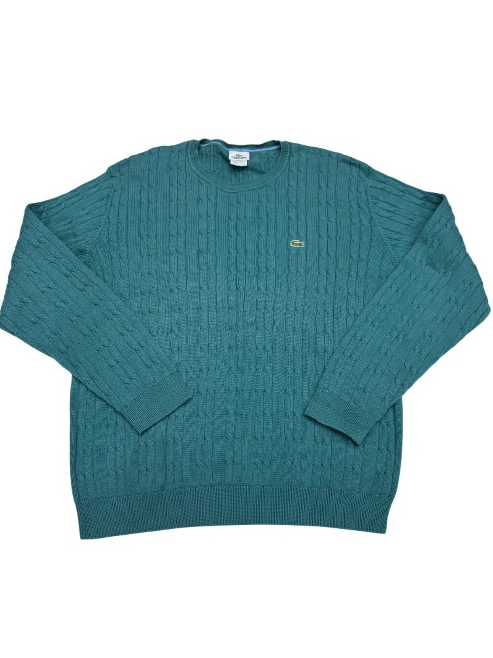 Lacoste Men's Green 100% Cotton Cable Knit Pullover Sweater Size 6